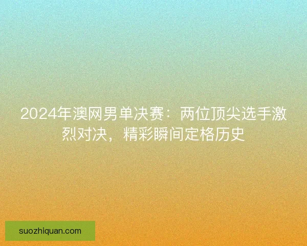 2024年澳网男单决赛：两位顶尖选手激烈对决，精彩瞬间定格历史