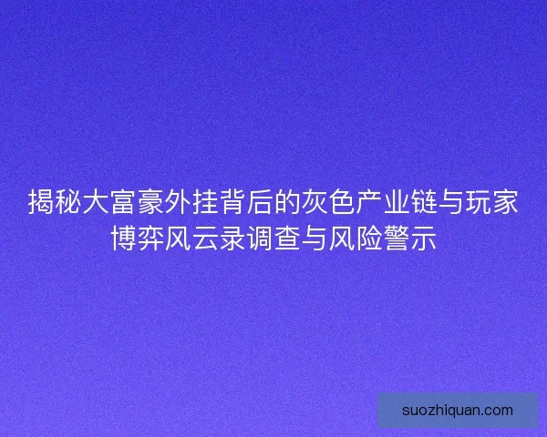 揭秘大富豪外挂背后的灰色产业链与玩家博弈风云录调查与风险警示
